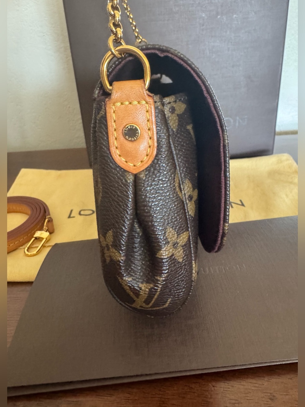 Louis Vuitton Favorite PM Monogram Canvas Brown & Gold Chain Crossbody Bag - Picture 12 of 15